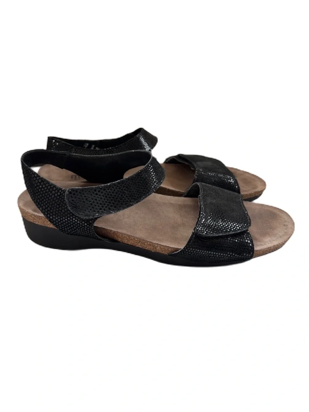 Munro Pisces Boho Black Snakeskin Mini Platform Walking Wedge Strappy Sandal 10N